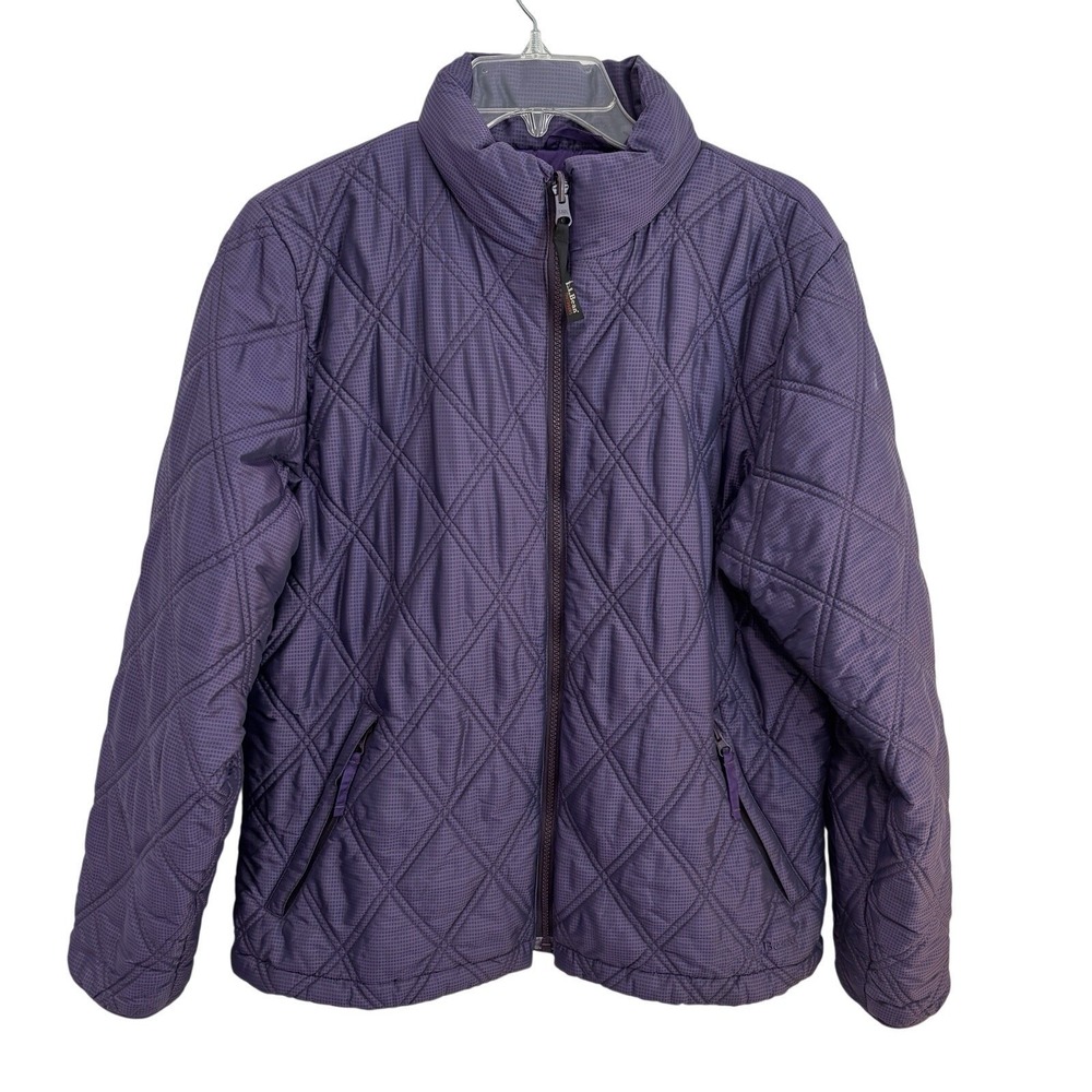 LL Bean Primaloft Insulated Quilted Puffer Jacket Womens M Purple Zip Up